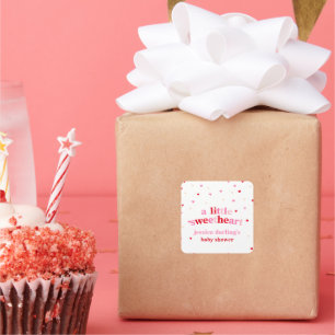 Heart Valentine Theme Baby Girl Shower  Square Sticker