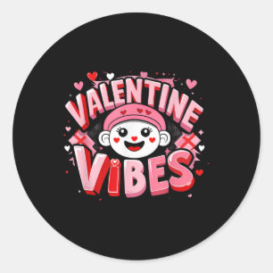 Heart Valentine Vibes Groovy Chequered Men Women Classic Round Sticker