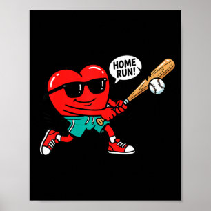 Heart valentines day baseball men boys kids teens poster
