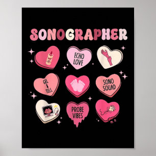 Heart Valentines Day Sonographer Ultrasound Techno Poster