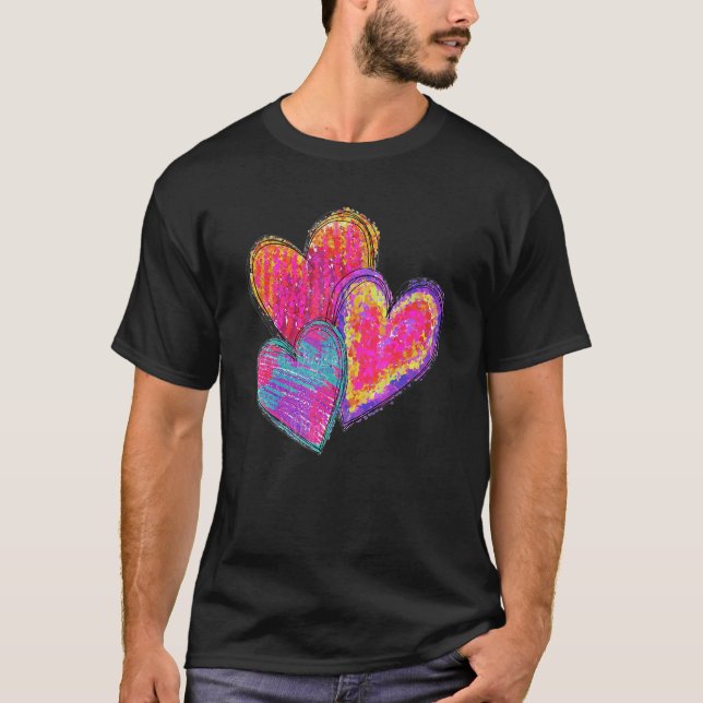 Heart Valentines Day Tie Dye Cute For Couple Match T-Shirt (Front)