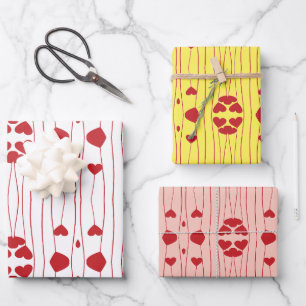Heart-Valentine's Wrapping Paper- Set of 3 Paper Sheet