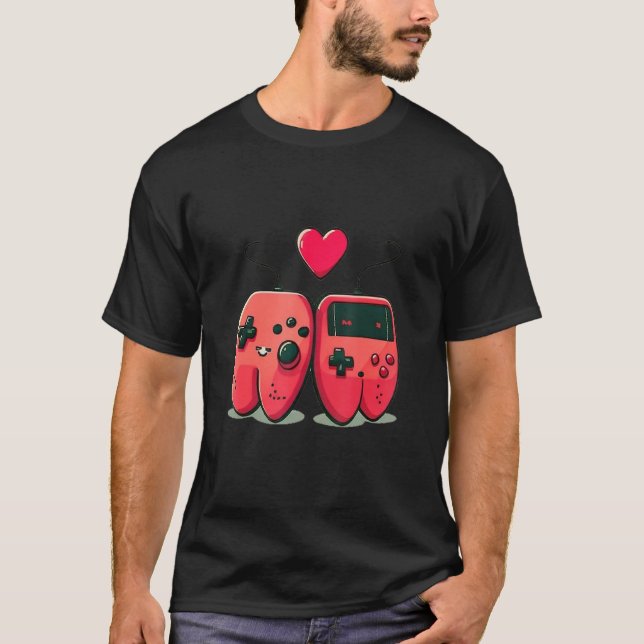Heart Video Game Controller Valentine Day Cute Gam T-Shirt (Front)