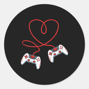 Heart Video-game Controller Valentines Day Cool Ga Classic Round Sticker