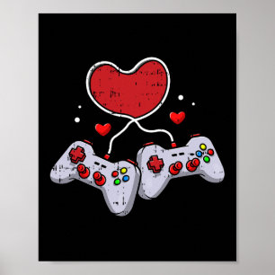 Heart Video-game Controller Valentines Day Cool Ga Poster
