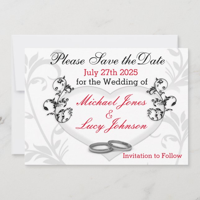 Heart & Vines Save The Date Card (Front)