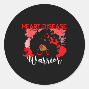 Heart Warrior Black Woman Red Heart Disease Awaren Classic Round Sticker