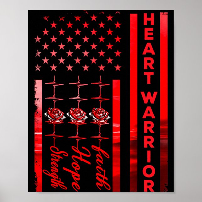 Heart Warrior Flag Heart Disease Awareness Warrior Poster (Front)