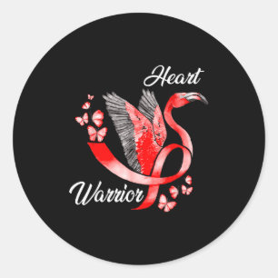 Heart Warrior Flamingo Red Heart Disease Awareness Classic Round Sticker