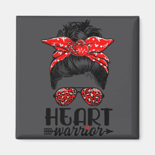 Heart Warrior Messy Bun Go Red - Heart Disease Awa Magnet