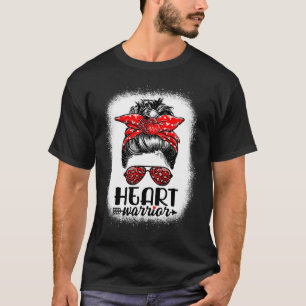 Heart Warrior Messy Bun Go Red - Heart Disease Awa T-Shirt