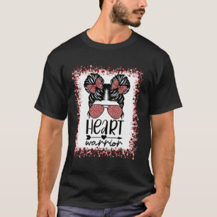 Heart Warrior Messy Bun Leopard Heart Disease Awar T-Shirt
