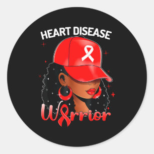 Heart Warrior Red Black Woman Heart Disease Awaren Classic Round Sticker