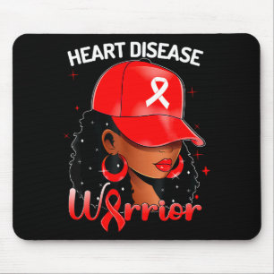 Heart Warrior Red Black Woman Heart Disease Awaren Mouse Pad
