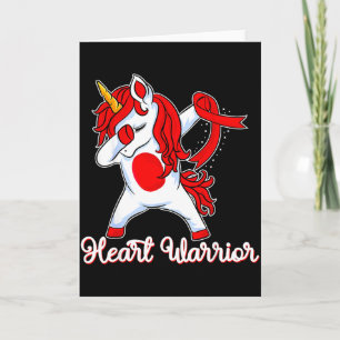 Heart Warrior Ribbon Heart Disease Dabbing Unicorn Card