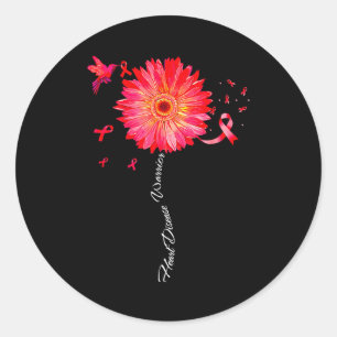 Heart Warrior Ribbon Sunflower Red Heart Disease A Classic Round Sticker