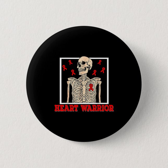 Heart Warrior Skeleton Red Ribbon Heart Disease Aw 6 Cm Round Badge (Front)