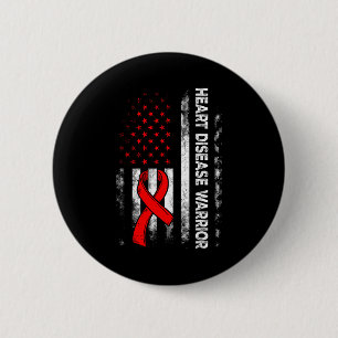 Heart Warrior Us Flag Red Heart Disease Awareness 6 Cm Round Badge