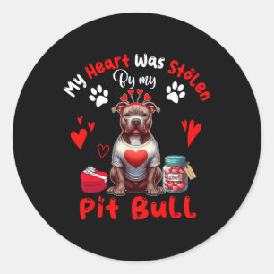 Heart Was Stolen By My Pit Bull Valentine Dog Owne Classic Round Sticker