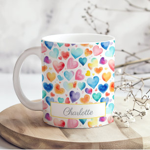 Heart Watercolor Colorful Cute Love Custom Name  Coffee Mug