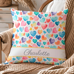 Heart Watercolor Colourful Cute Love Custom Name Cushion