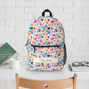 Heart Watercolor Colourful Cute Love Custom Name  Printed Backpack