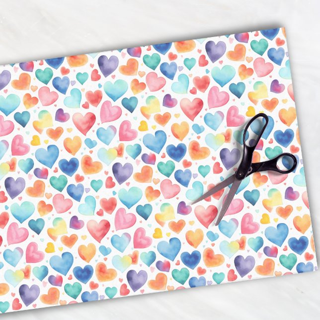 Heart Watercolor Colourful Cute Love Sweet Pattern Tissue Paper (Creator Uploaded)