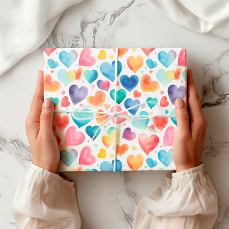 Heart Watercolor Colourful Cute Love Sweet Pattern Wrapping Paper