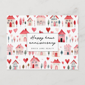 Heart Watercolor Houses Home Anniversary Postcard