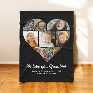 Heart We love you Grandma photo collage Fleece Blanket