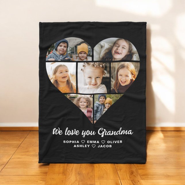 Heart We love you Grandma photo collage Fleece Blanket (Creator Uploaded)