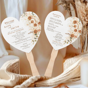 Heart Wedding Program Fan   Rustic Floral Ceremony