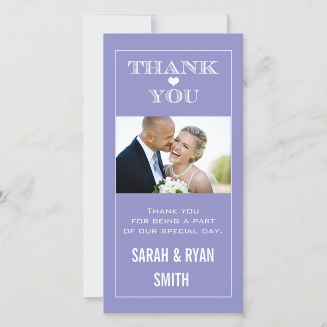 Heart Wedding Purple Thank You Photo Cards (Front)