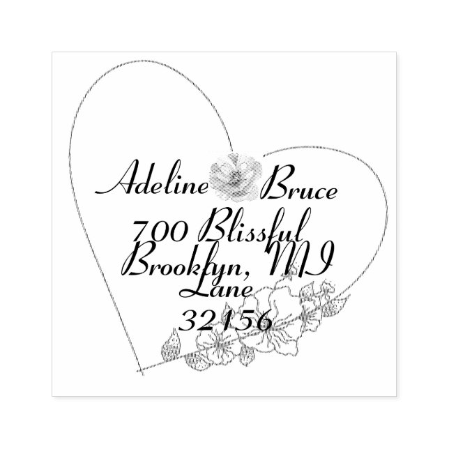 Heart Wedding Return Address Rubber Stamp (Imprint)