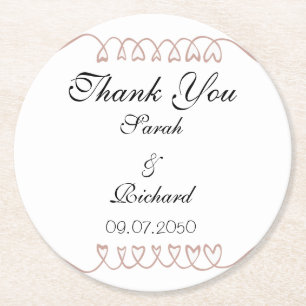 Heart Wedding Thank You  Round Paper Coaster