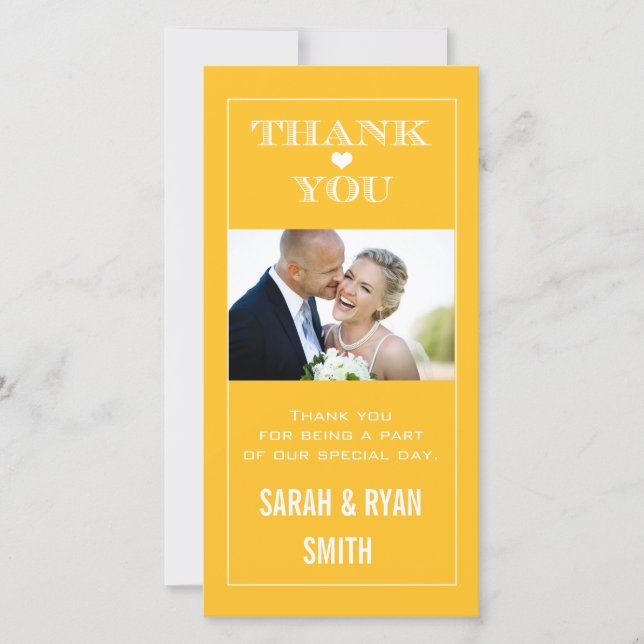 Heart Wedding Yellow Thank You Photo Cards (Front)