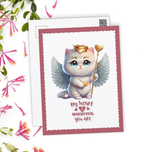 Heart Wherever You Are Chibi Angel Cat Valentine Holiday Postcard (Creator Uploaded)