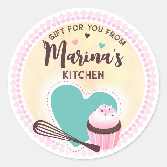 heart whisk cupcake baking bakery pastry chef classic round sticker (Front)