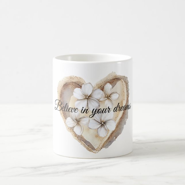 Heart White Floral Coffee Mug (Center)