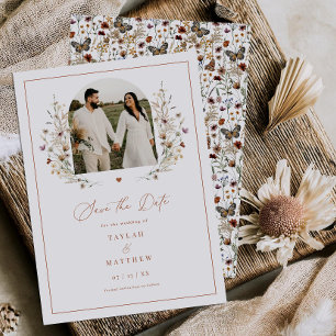 Heart Wildflower Save The Date Boho Photo Card