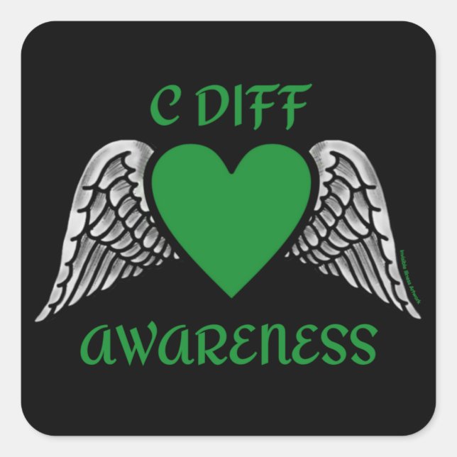 Heart/Wings...C Diff Square Sticker (Front)