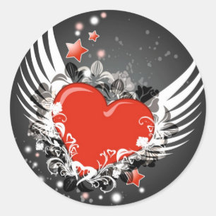 Heart & Wings Design Classic Round Sticker