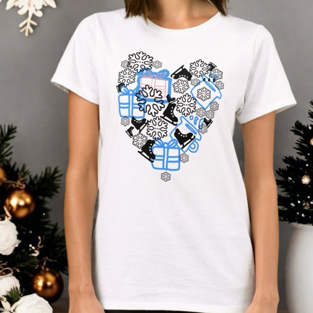 Heart winter Christmas doodle monogram script snow T-Shirt (Creator Uploaded)