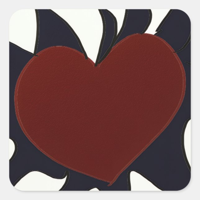 Heart with Black Flames Square Stickers (Front)