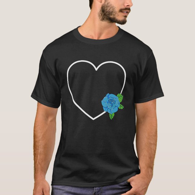 Heart with Blue Flower Rose T-Shirt (Front)