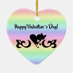Heart with Butterfly and Lily Ceramic Ornament