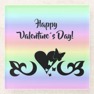 Heart with Butterfly and Lily Glass Coaster