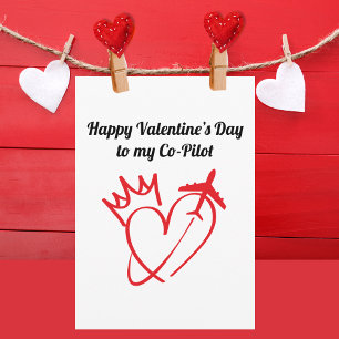 Heart with crown & aeroplane flying,simple, modern card
