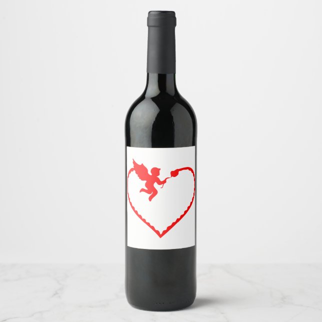 Heart with cupid gift for you wine label (Front)