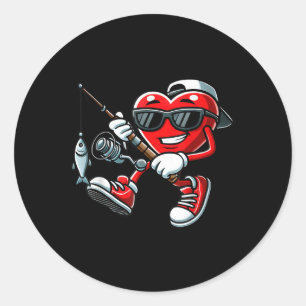 Heart With Fishing Pole Valentines Day Kids Februa Classic Round Sticker